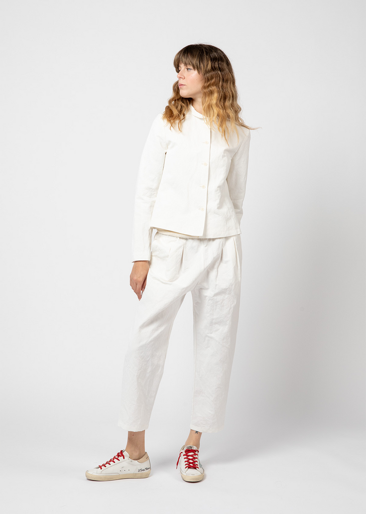 Cotton Linen Cropped Pleated Pant