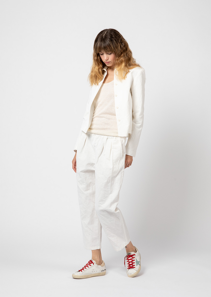 Cotton Linen Cropped Pleated Pant