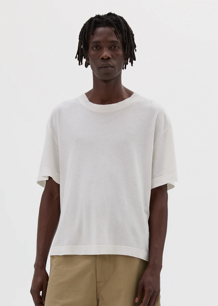 Cotton Linen Simple T-Shirt  — White