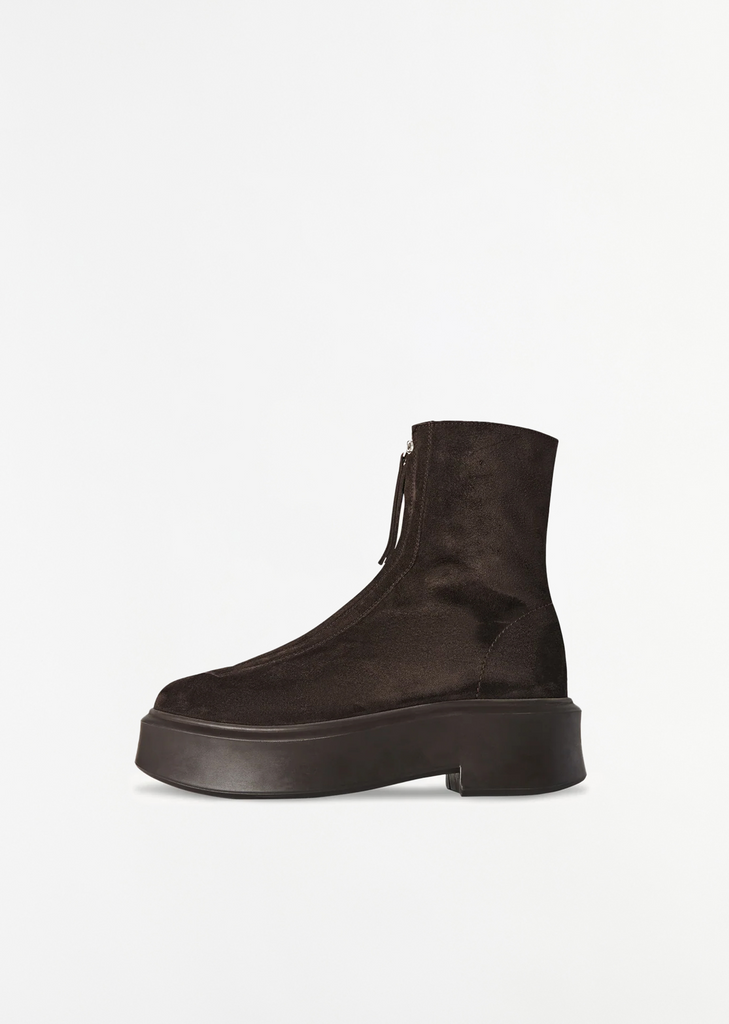 Zipped Suede Boot I — Dark Brown