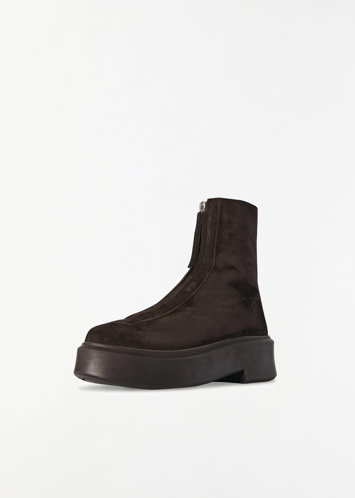 Zipped Suede Boot I — Dark Brown
