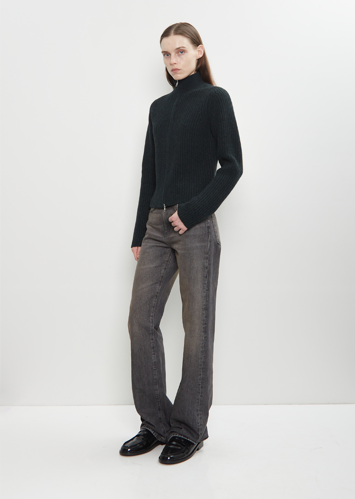 Merino Wool High Neck Zip Up