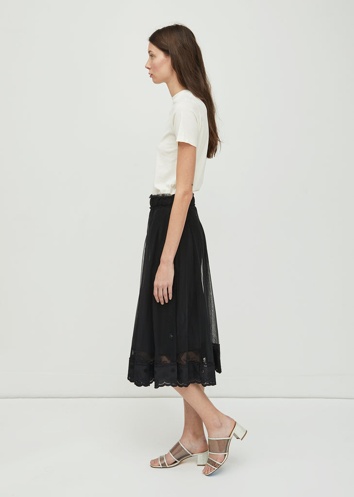 Pleated Lace Trimmed Skirt