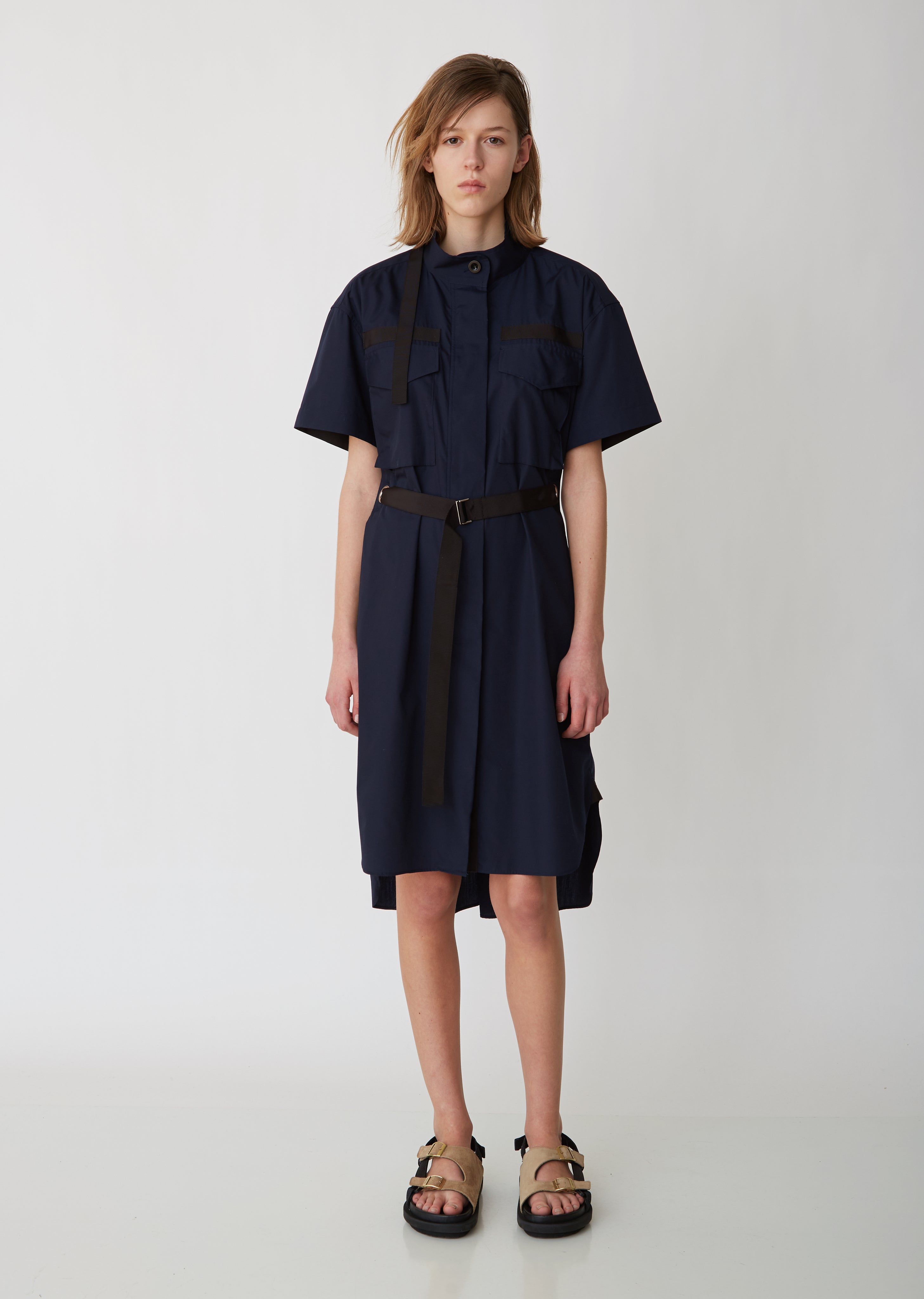 sacai shirt dress Sacai Short-Sleeved Cotton T-Shirt Mini Dress with a Crew Neckline - Black | 2608497