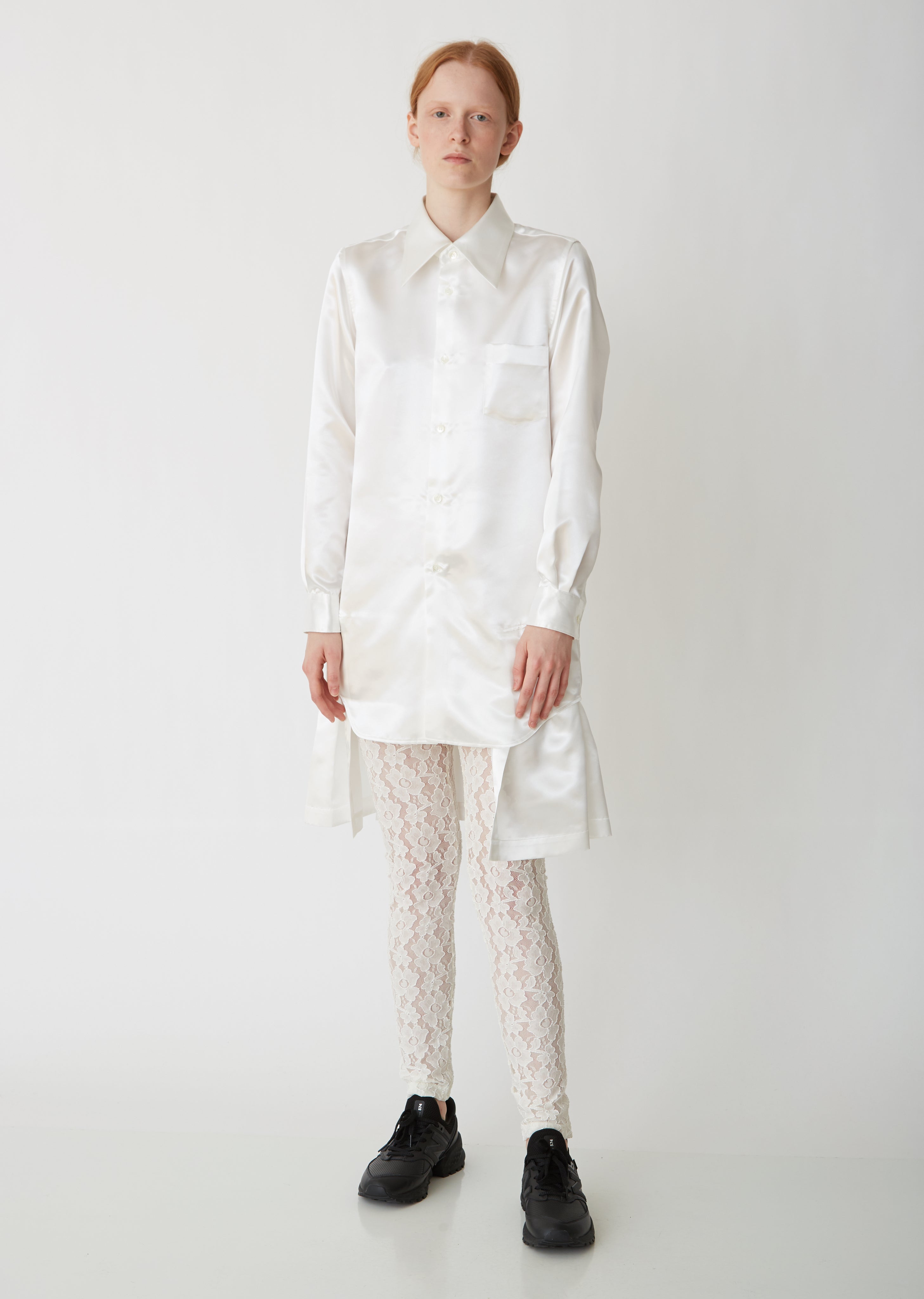 satin shirt dress white Off White Satin Button Down Shirt Dress