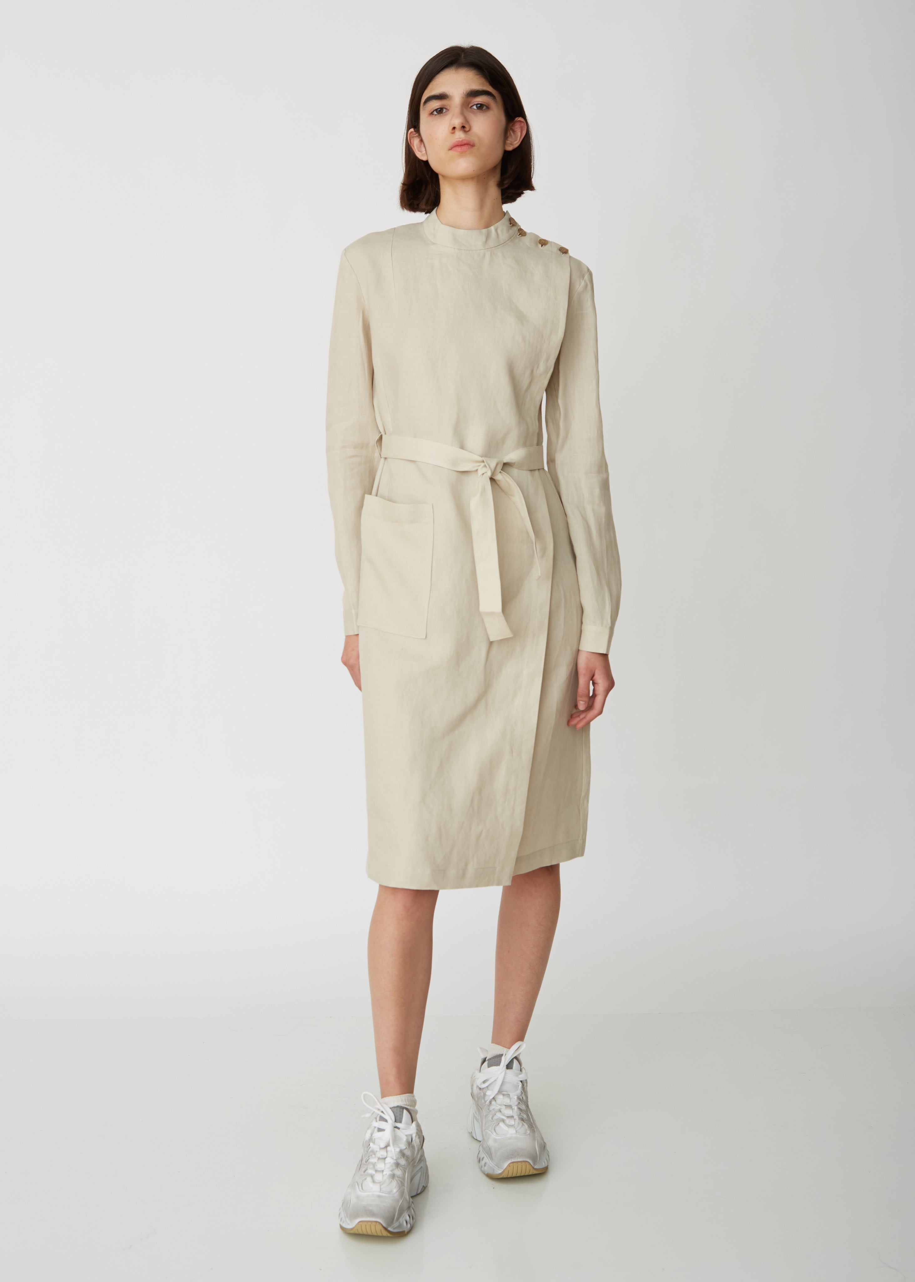 acne linen dress ACNE STUDIOS One-shoulder gathered checked linen-blend mini dress