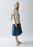 Striped Jersey Tee With Draped Scarf