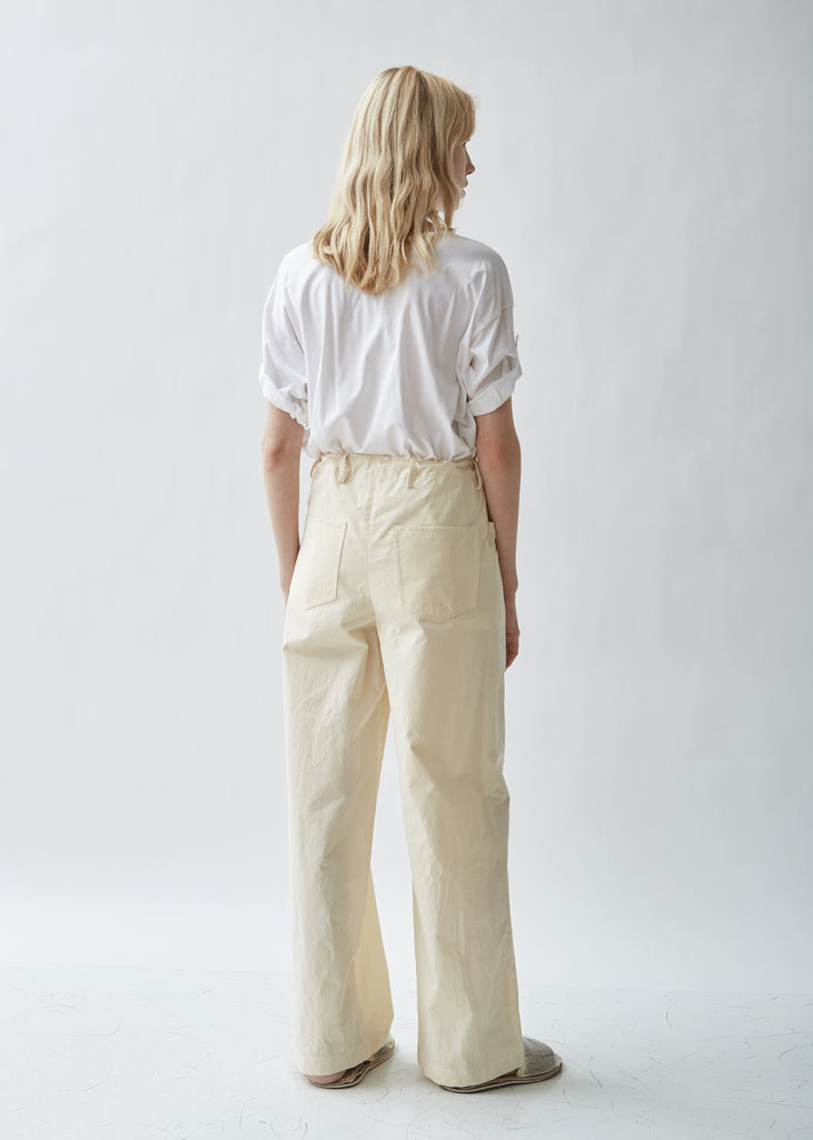 Drawstring Waist Washed Cotton Trousers