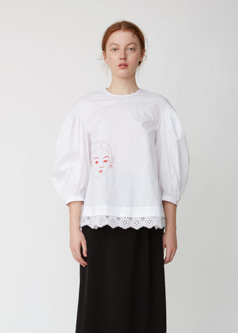 Embroidered Cotton Dropped Sleeve Blouse