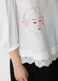 Embroidered Cotton Dropped Sleeve Blouse