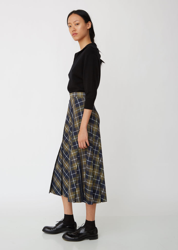 Fade Out Windowpane Checked Pleated Skirt