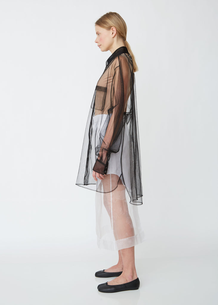 Tulle Button Front Oversized Shirt