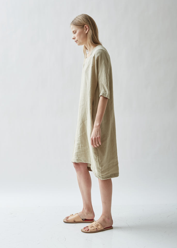 Scallion Short Sleeve Linen Dress