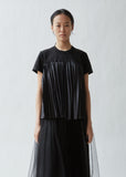 Cotton Ponte x Taffeta Pleated Short Sleeve Top