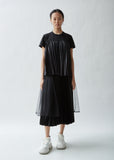 Cotton Ponte x Taffeta Pleated Short Sleeve Top