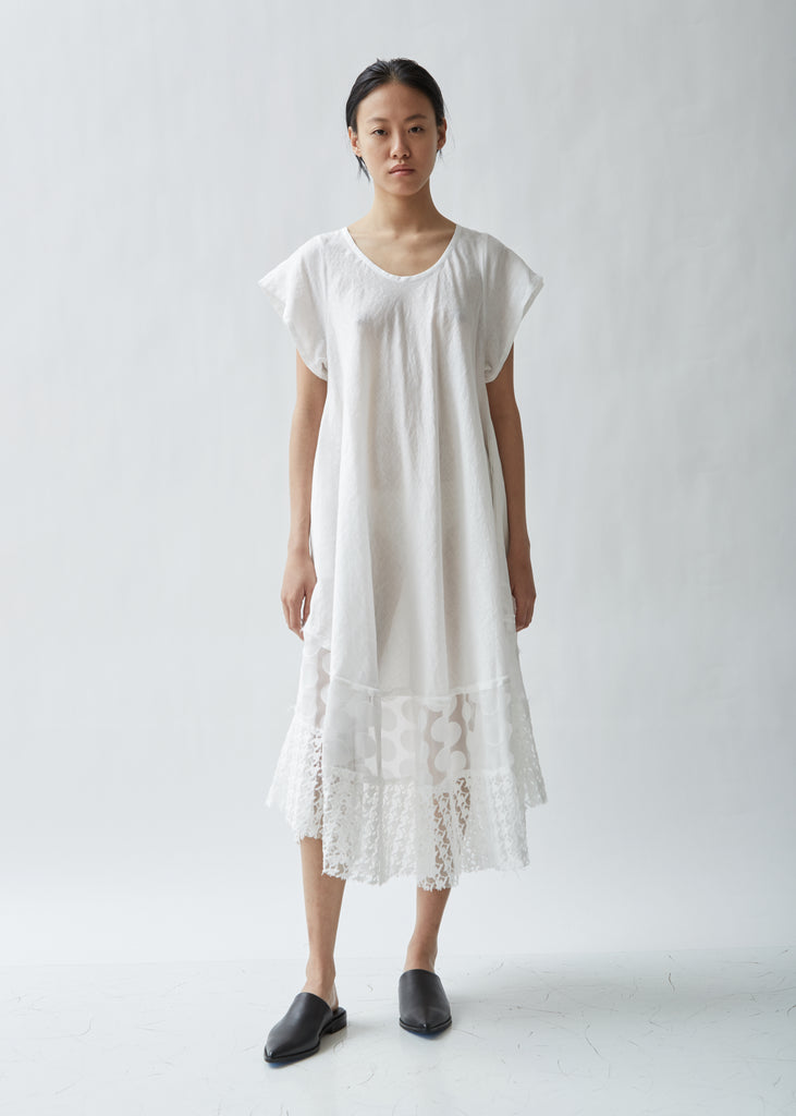 Bias Lace-Trimmed Linen Dress