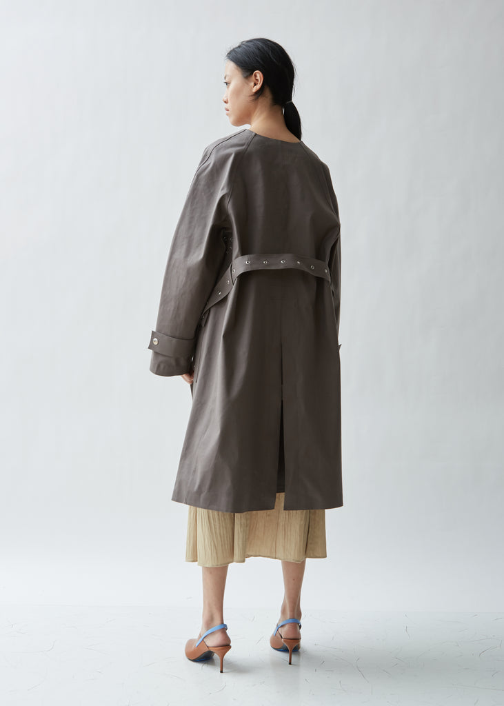 Belted Collarless Trench Coat