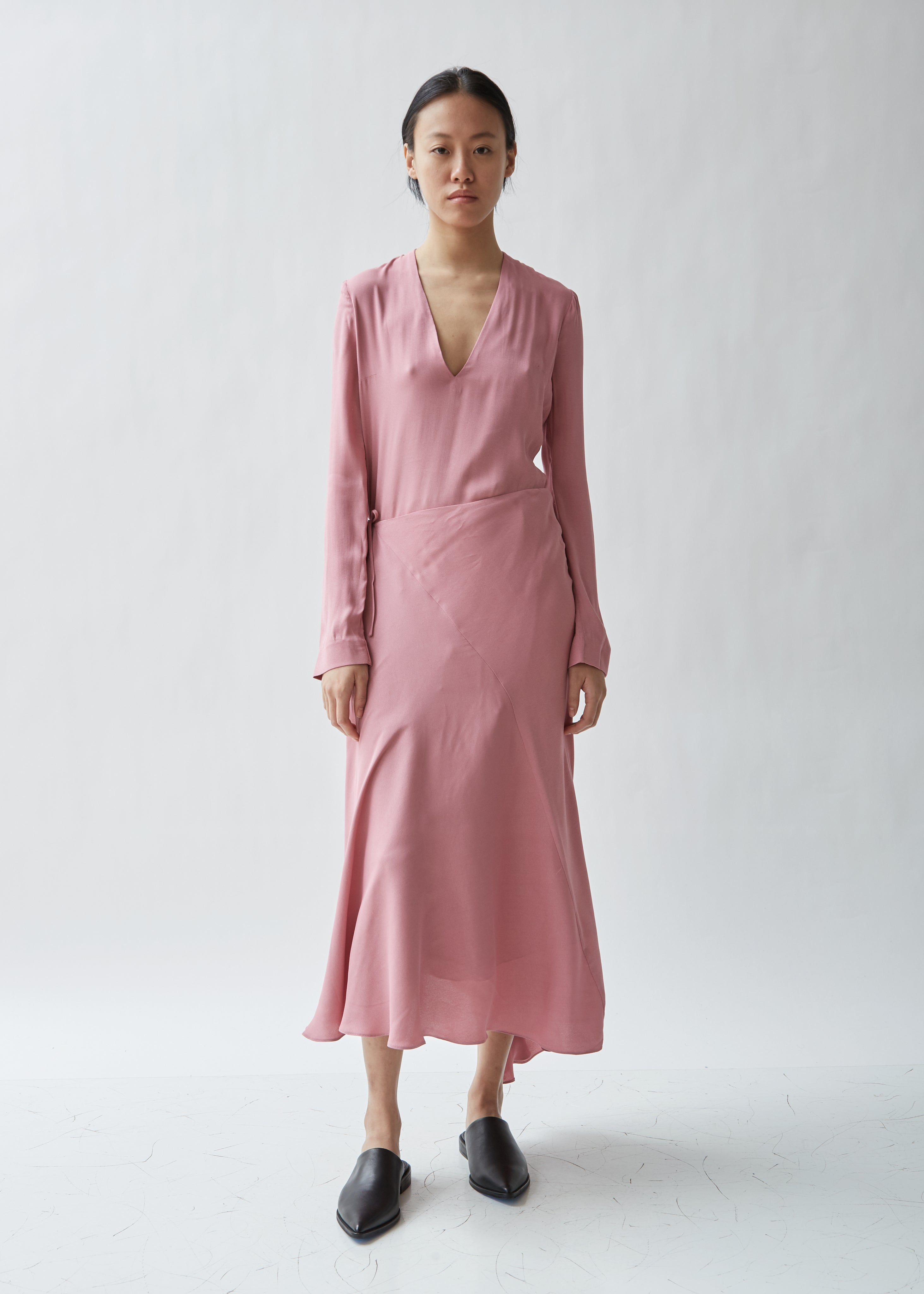 Crepe Long Sleeve Wrap Dress – La Garçonne Crepe Long Sleeve Wrap Dress – La Garçonne