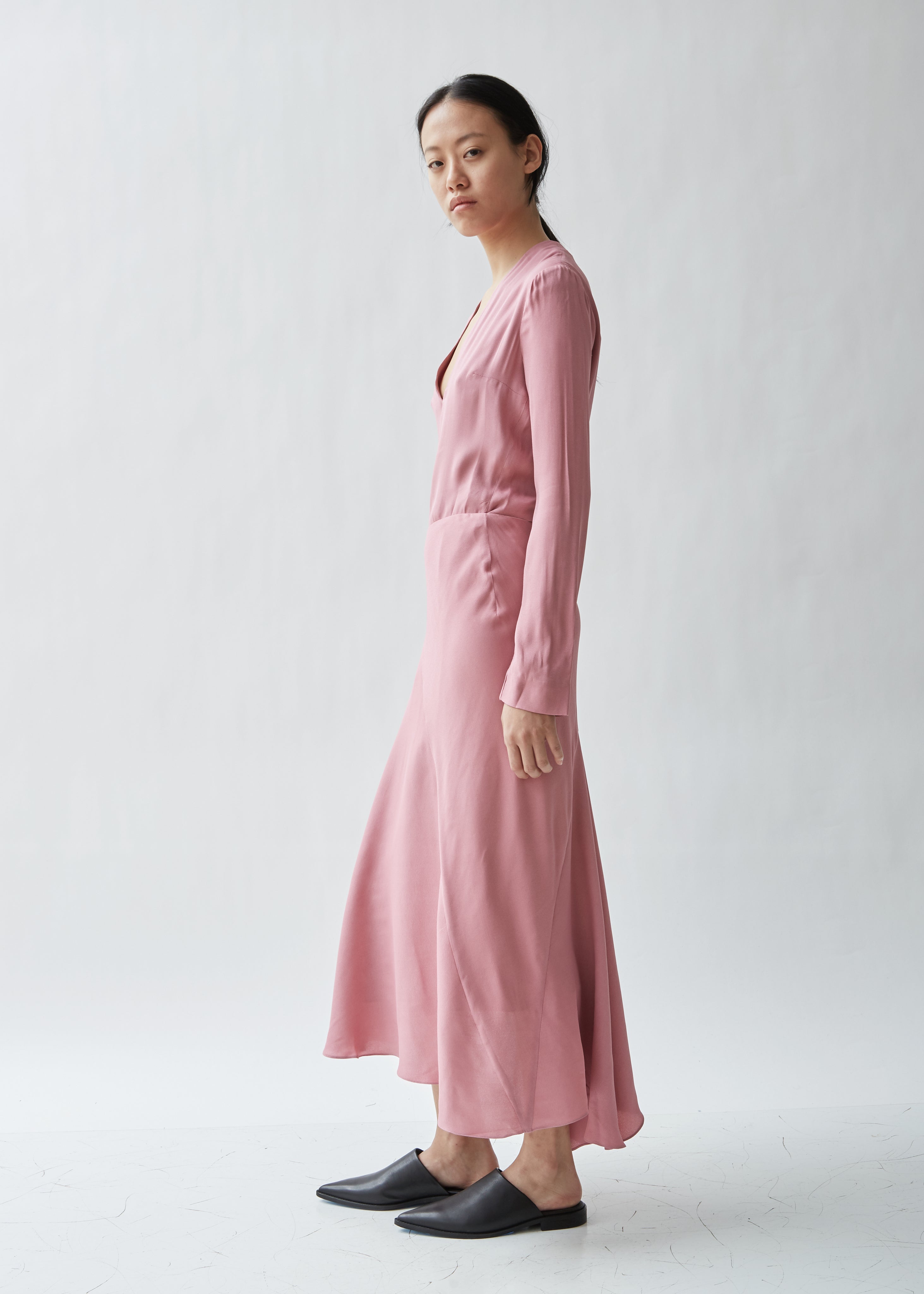 long sleeve crepe wrap dress Long Sleeve Wrap Maxi Dress with Front Slit
