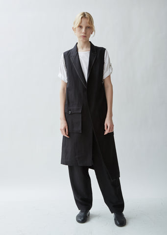 Linen Blend Asymmetrical Tailored Sleeveless Jacket