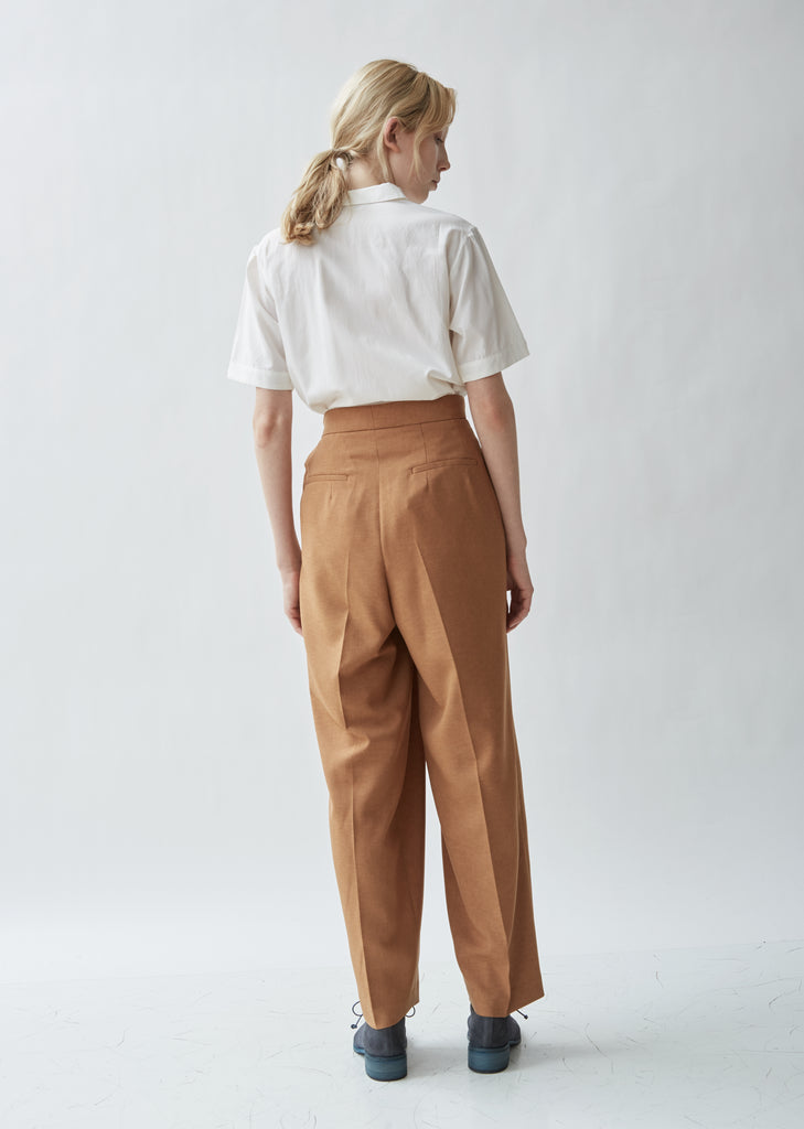 Belted Tailored Twill High Waist Trousers