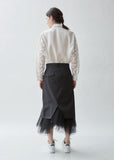 Wool Chambray Stripe x Nylon Tulle Skirt