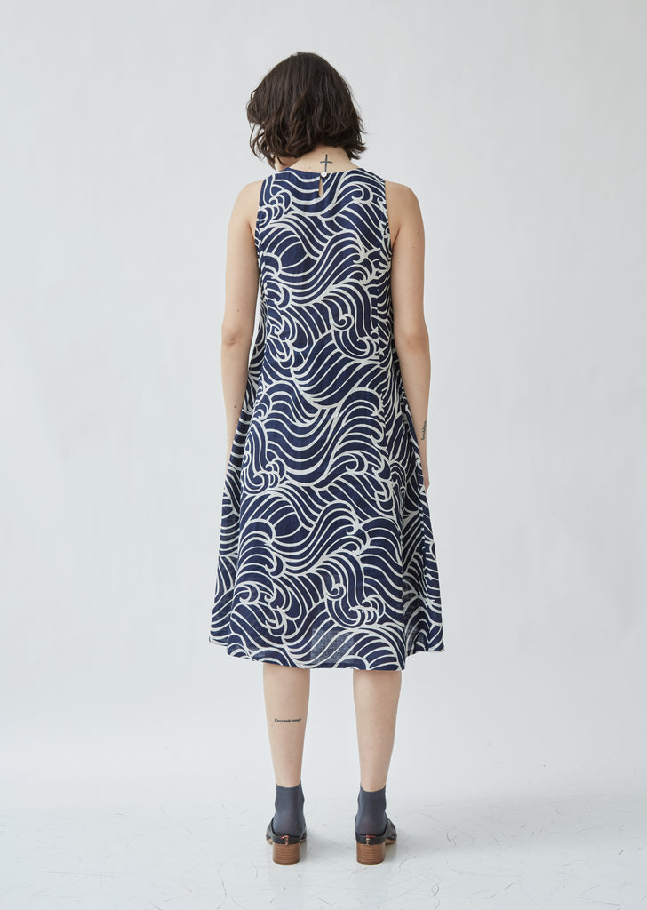 Linen Wave Pattern Sleeveless Dress