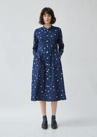 Indigo Twill Bouncing Dots Dress