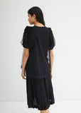 Ruched Flower Sleeve Tulle T-Shirt