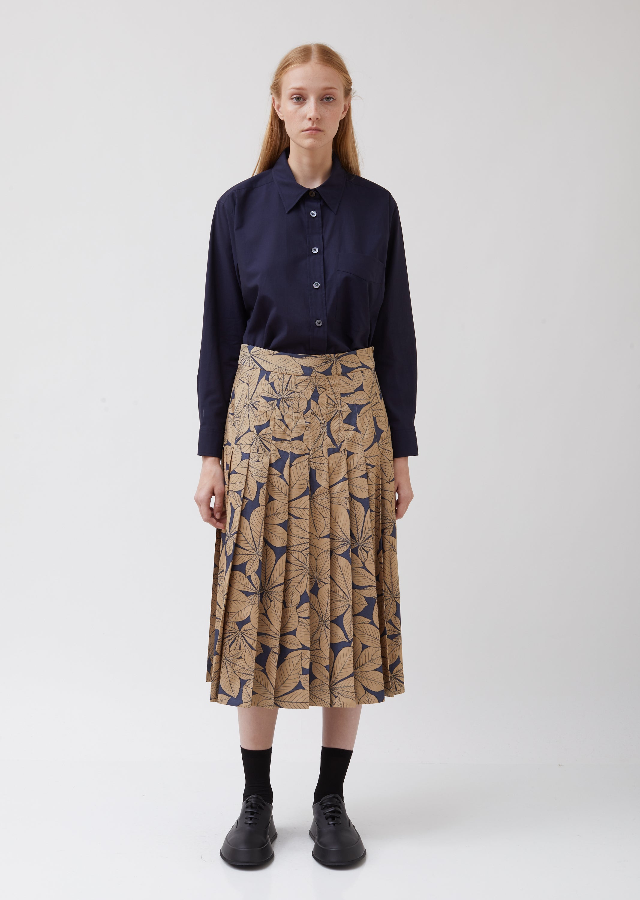 Warm blue cotton silk Button Waist Skirt | Margaret Howell
