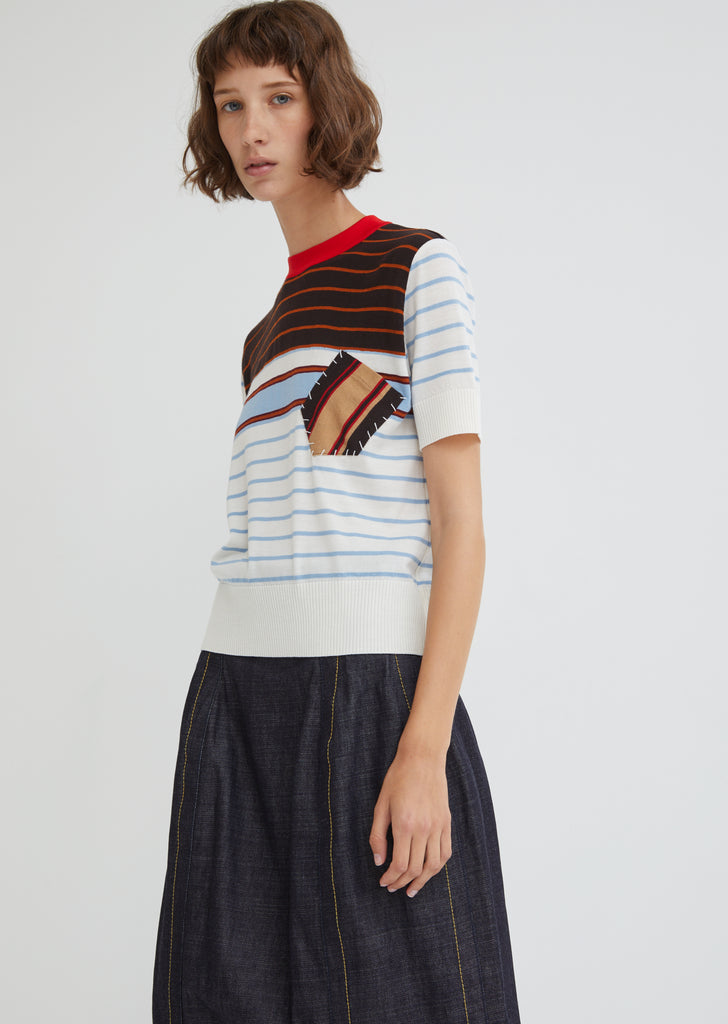 Short Sleeved Striped Sweater