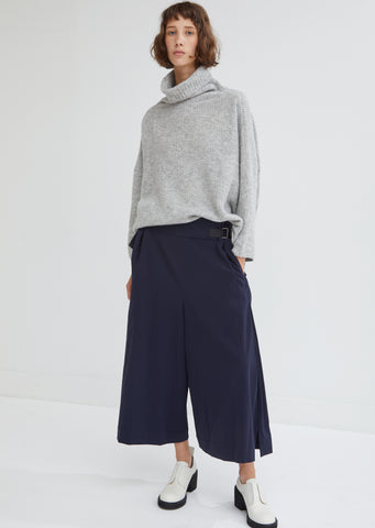 Stretch Wide Leg Pants with Waist Buckles
