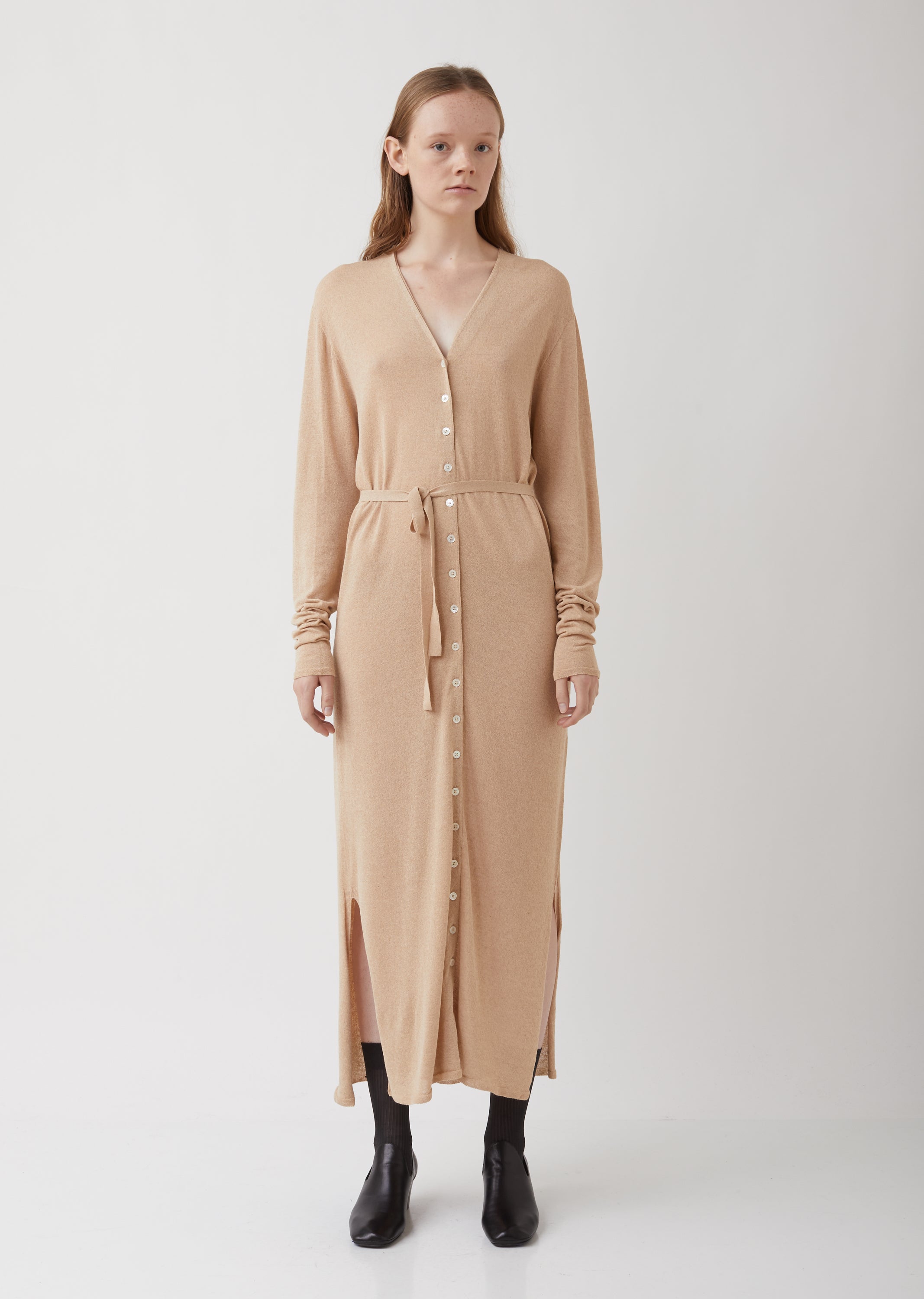 Ginger Beige Viscose-Linen Cardigan Dress – La Garçonne
