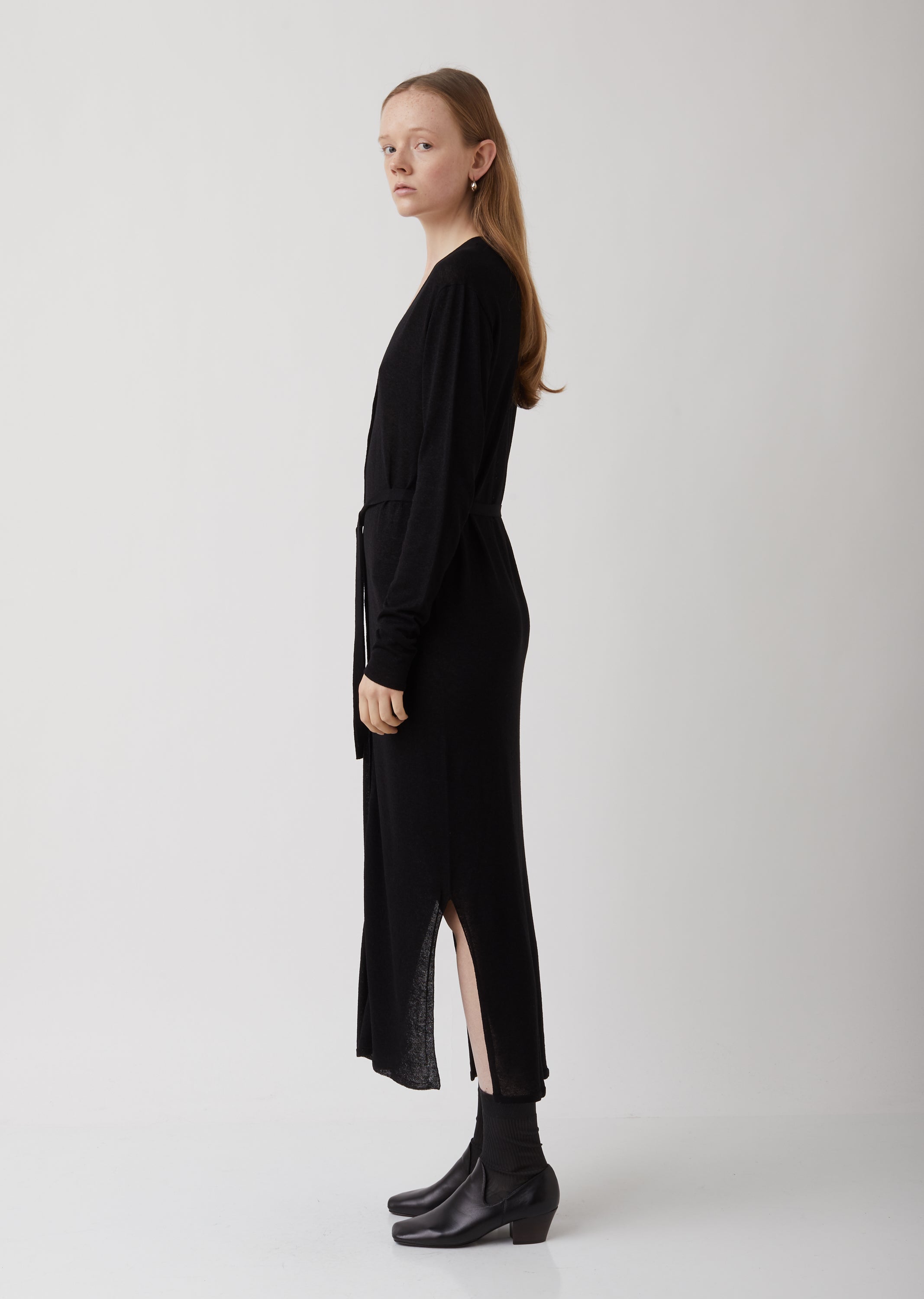 Black Viscose-Linen Cardigan Dress La Garonne Black Viscose-Linen Cardigan Dress La Garonne