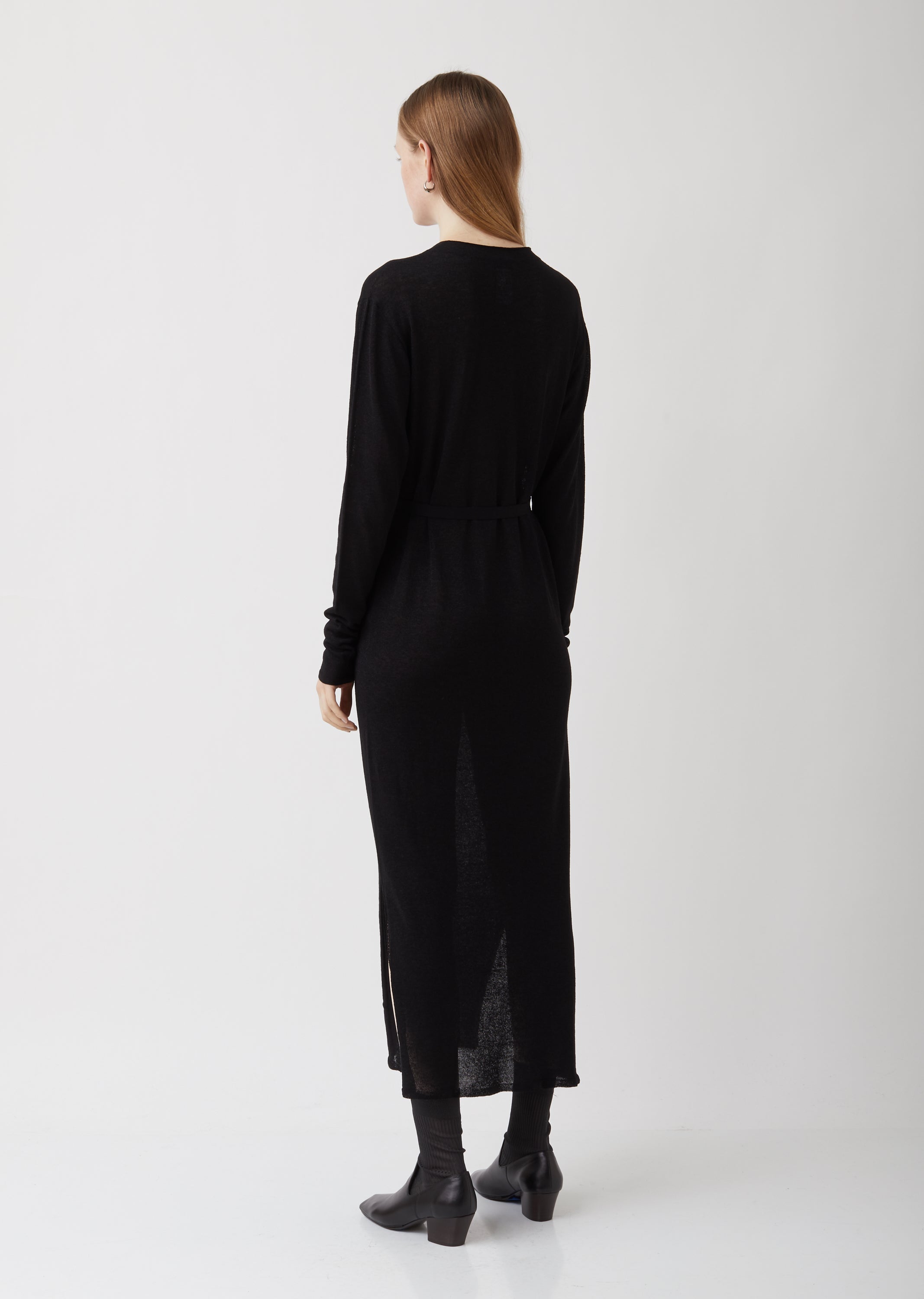 Black Viscose-Linen Cardigan Dress La Garonne Black Viscose-Linen Cardigan Dress La Garonne