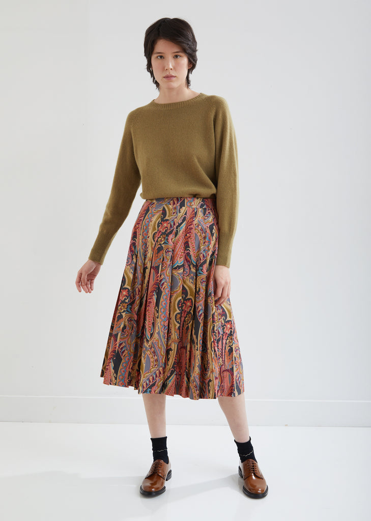 Paisley Pleated Poplin Skirt