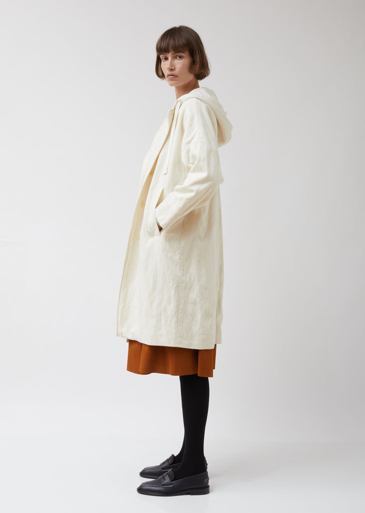 Cream Wool Hooded Coat