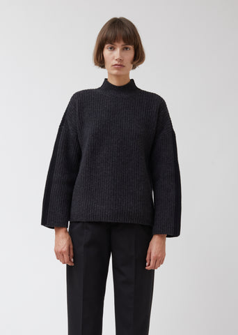 Mockneck Felted Wool Rib Sweater