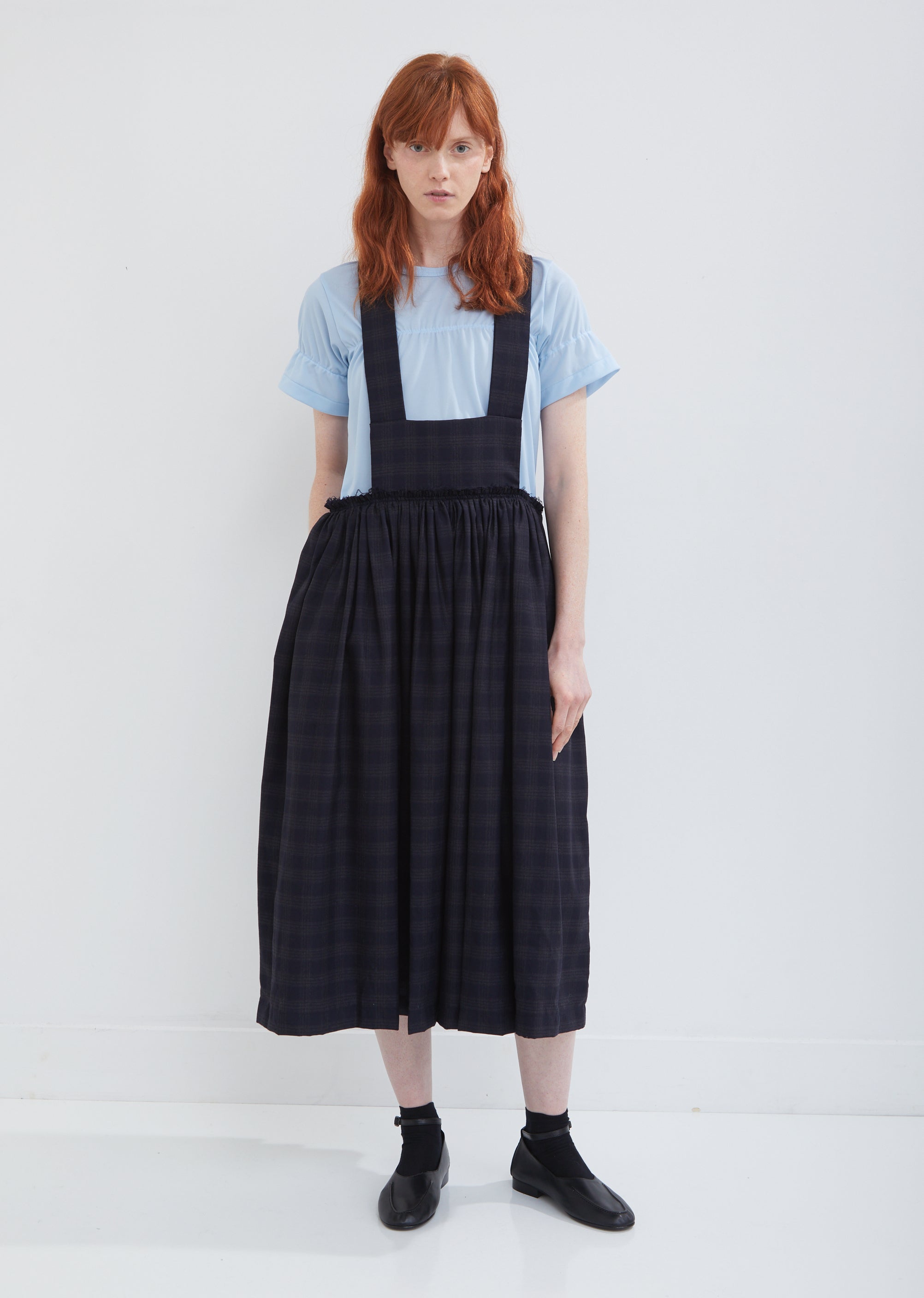 Wool Mottled Check Suspender Skirt by Comme des Garçons