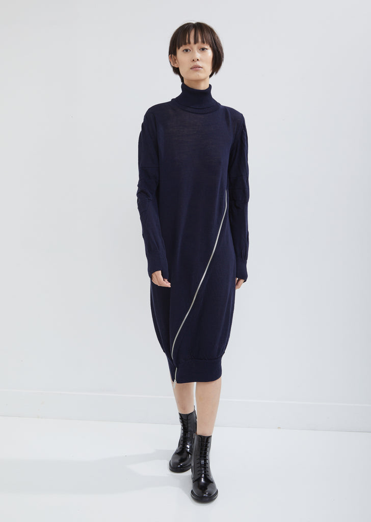 Zip Wool Knit Turtleneck Dress