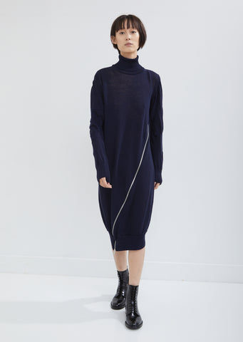 Zip Wool Knit Turtleneck Dress