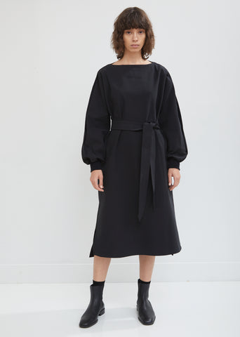 Cotton Boatneck Dress with Belt