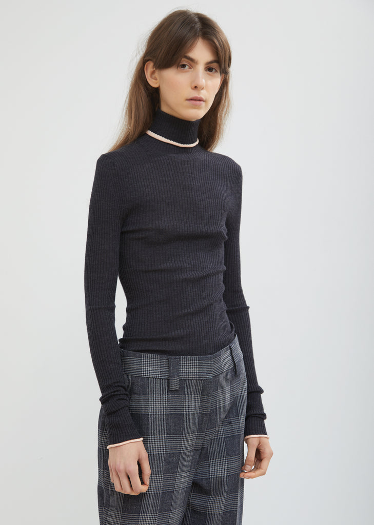 Fitted Turtleneck Trim Sweater