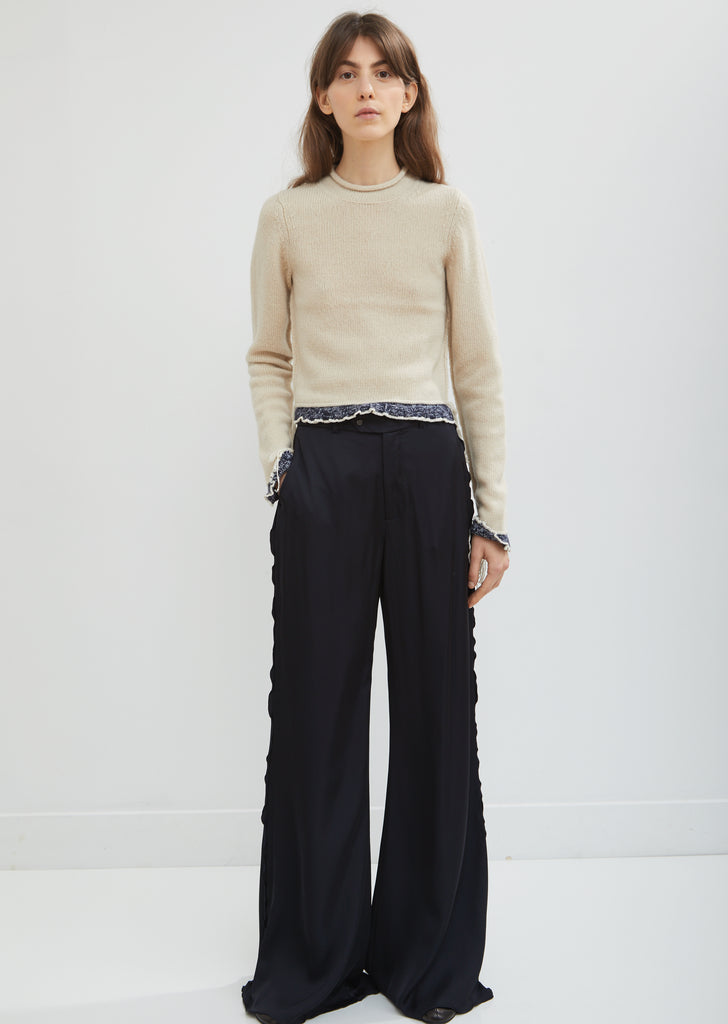 Long Fluid Trousers With Scalloped Seams