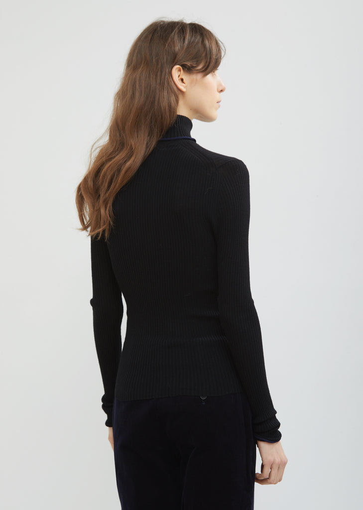 Fitted Turtleneck Trim Sweater