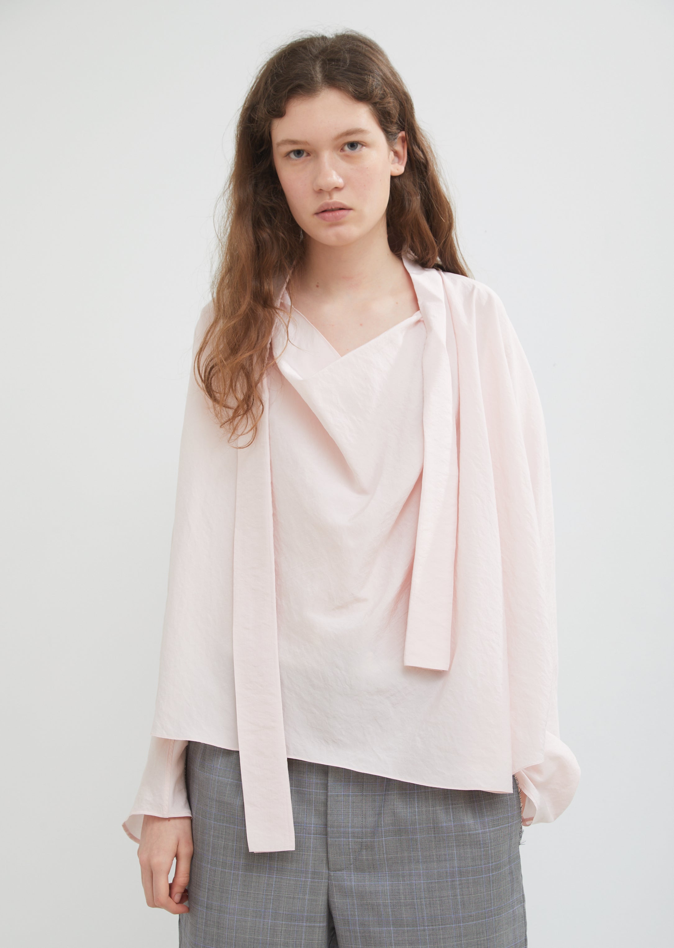 【ヘヨン】新品cabbage blouse / white Silk Tie Neck Blouse by Lemaire- La Garçonne