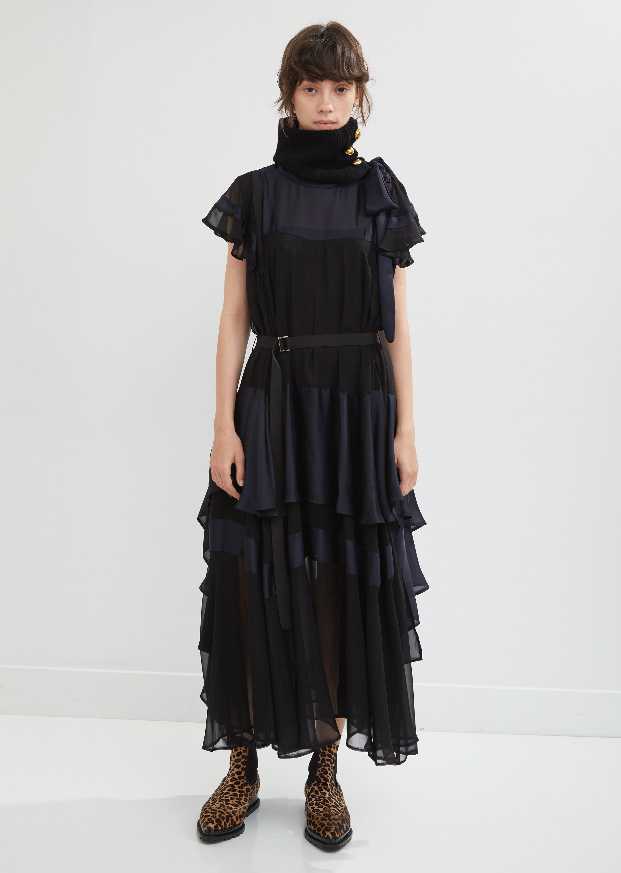 Satin Chiffon Pleated Panel Dress by Sacai- La Garonne Satin Chiffon Pleated Panel Dress by Sacai- La Garonne