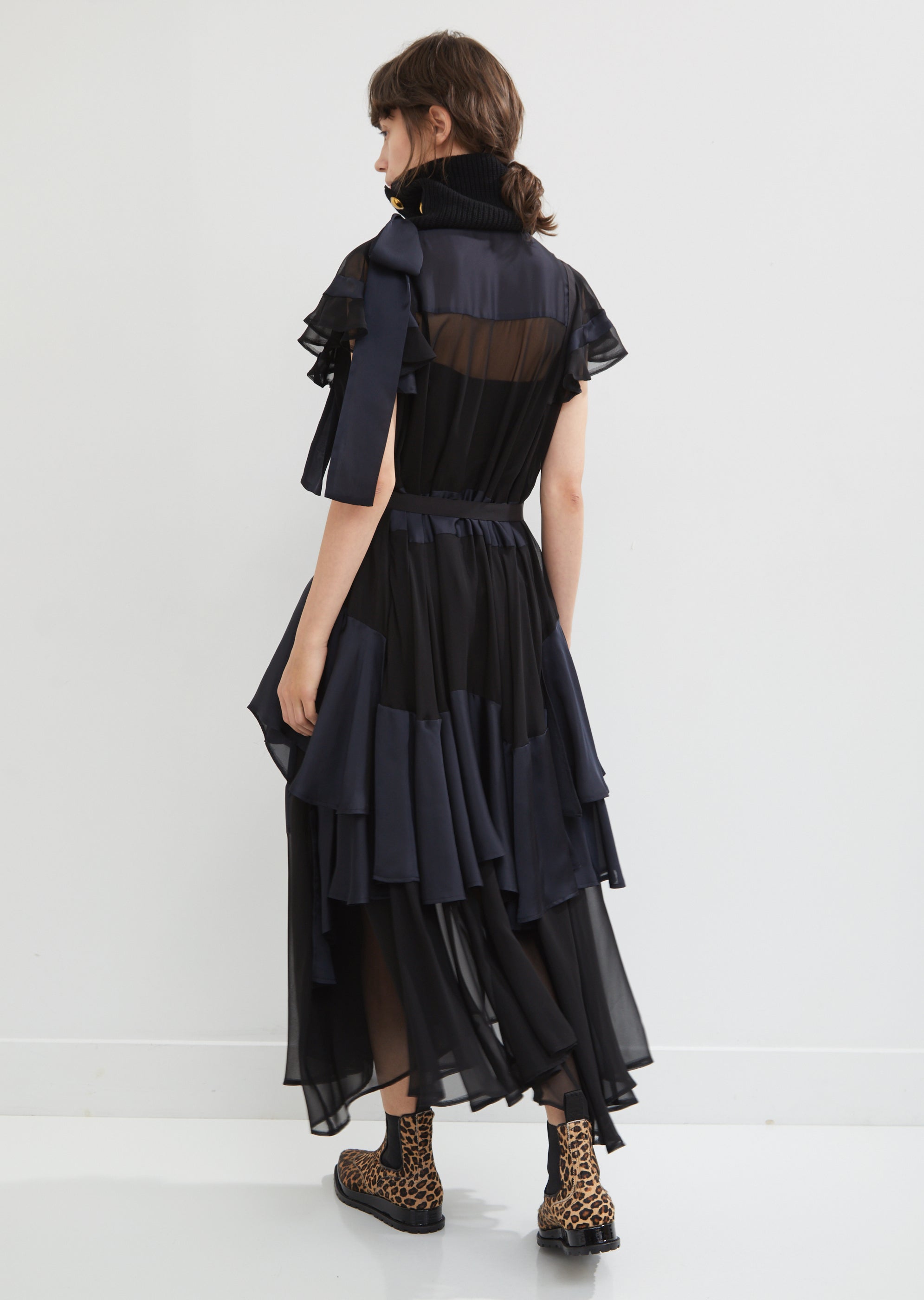 sacai pleated dress Satin Chiffon Pleated Panel Dress by Sacai- La Garonne