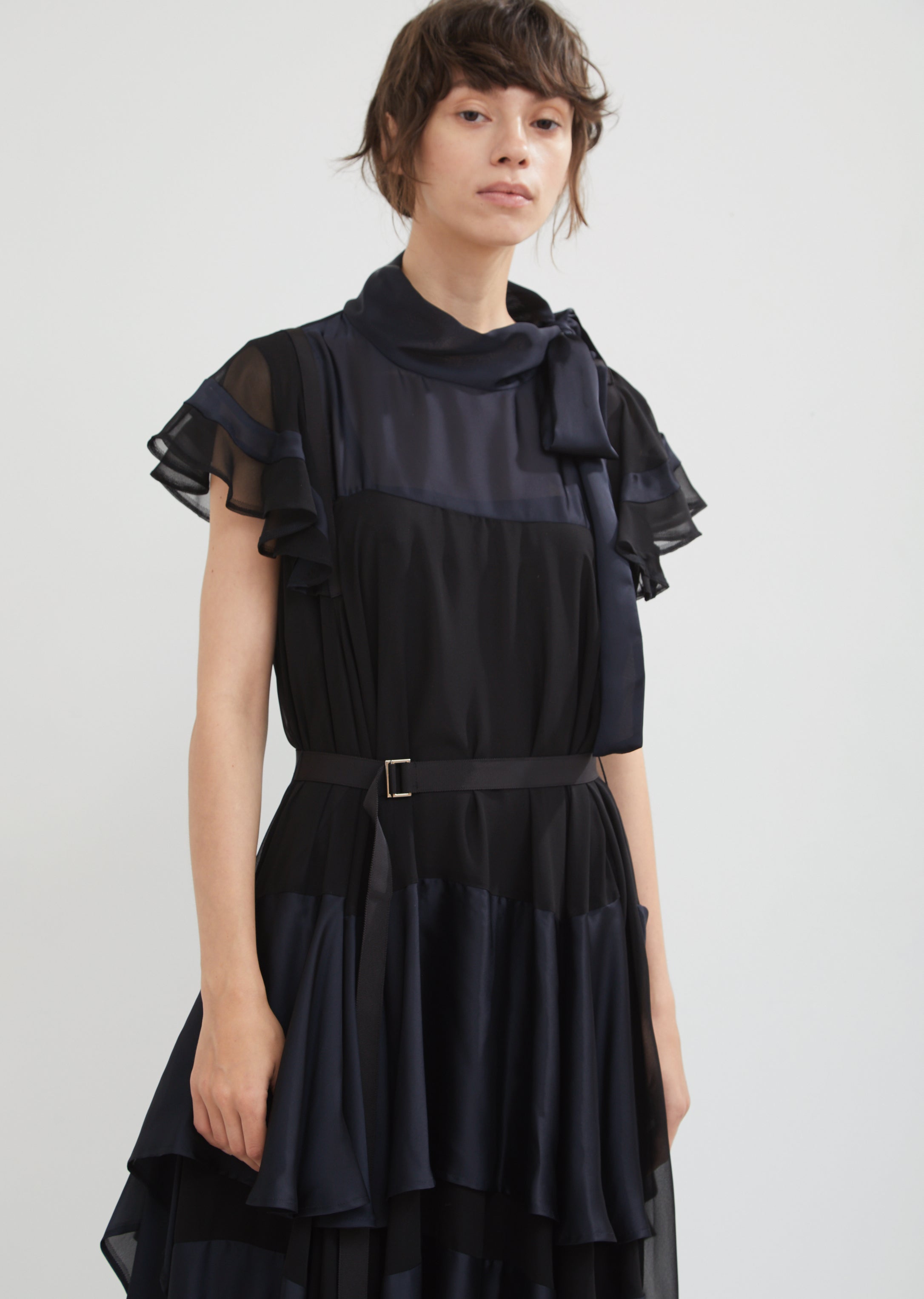 Satin Chiffon Pleated Panel Dress by Sacai- La Garonne Satin Chiffon Pleated Panel Dress by Sacai- La Garonne