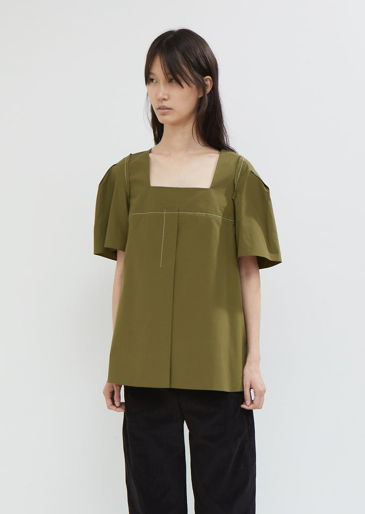 Cotton Poplin Square Neck Blouse